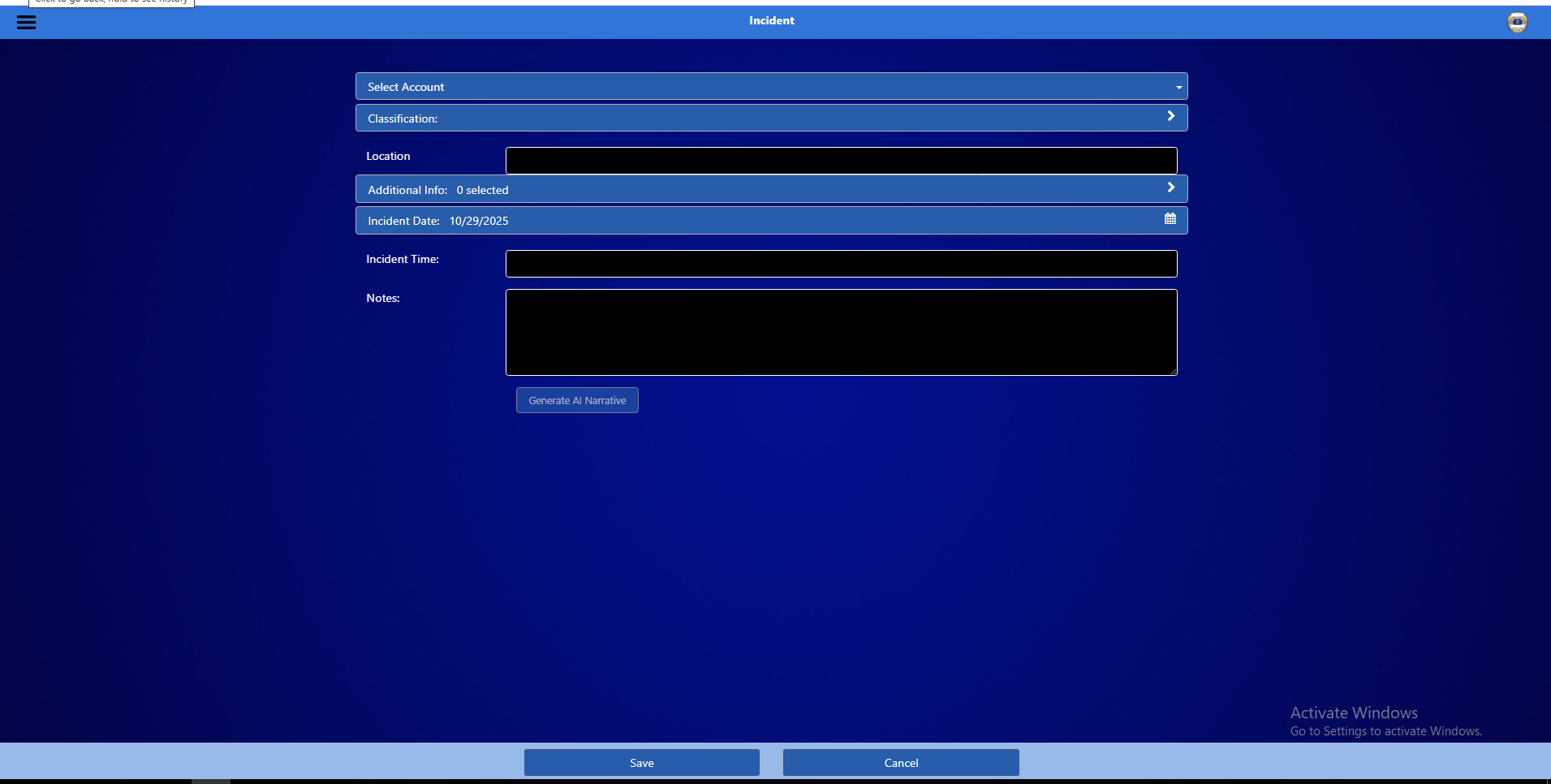 Incident Reporting Screenshot